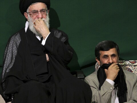 Khamenei en Ahmadinejad.