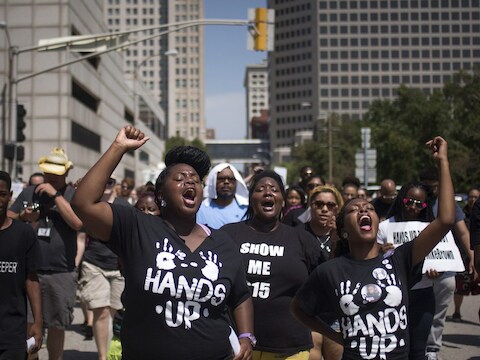 In de Amerikaanse stad St. Louis hebben dinsdag (lokale tijd) ruim 100 mensen gedemonstreerd om aandacht te vragen voor de zaak van Michael Brown.