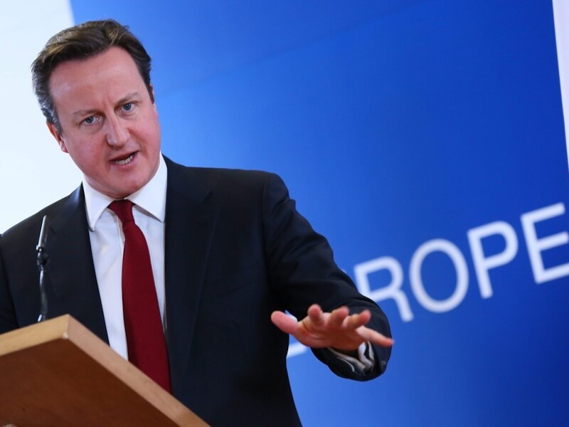 De Britse premier David Cameron geeft in Brussel een persconferentie over zijn visie op Europa.