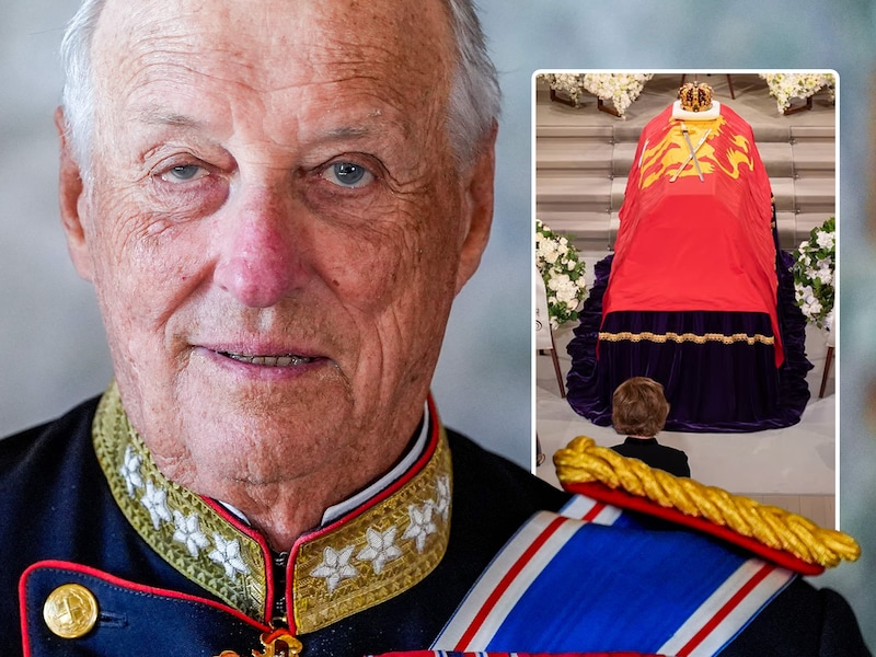 Koning Harald wordt vandaag begraven. Koningin Sonja gaf nog een laatste groet (inzet).