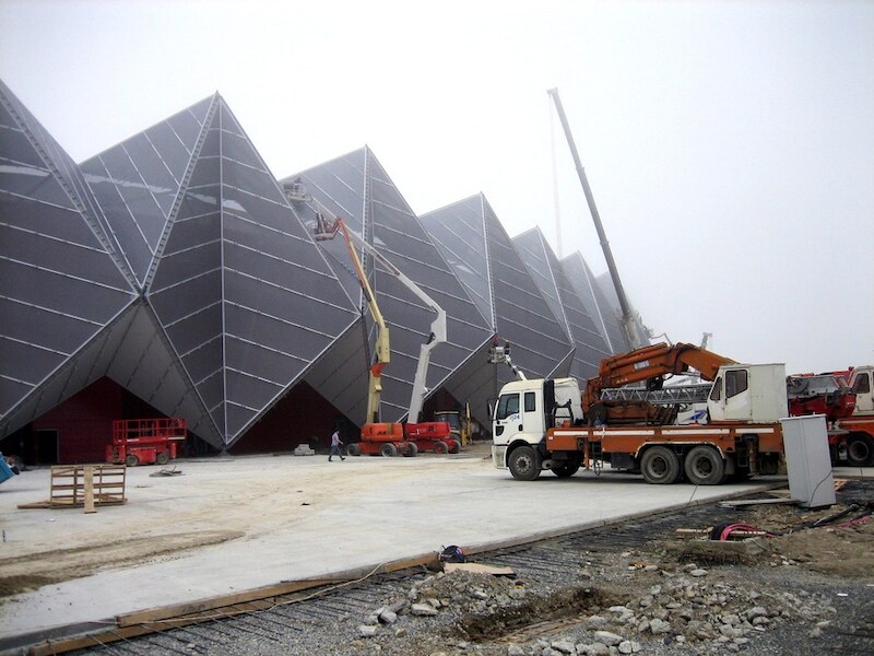 De Crystal Hall in Azerbeidzjan, waar het Eurovisiesongfestivall zal plaatsvinden.