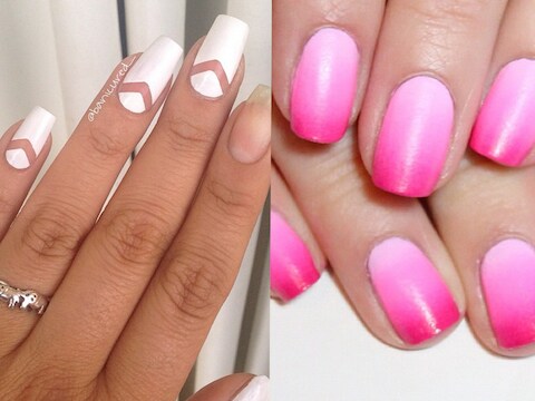 Witte nagels op Banicured, barbieroze op de Nailtrail.