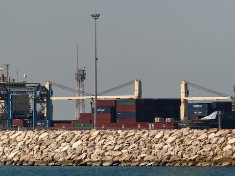 Het schip 'Victoria' dat gisteren onderschept werd door Israël.