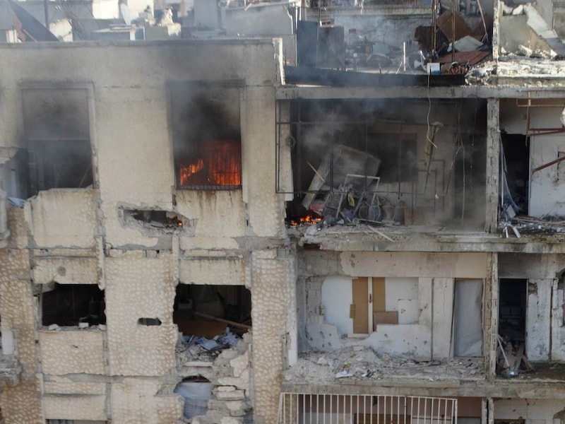 Verwoeste gebouwen in de Syrische stad Homs.