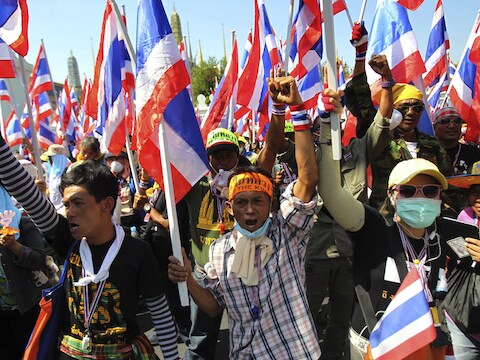 Thaise demonstranten in Bangkok.