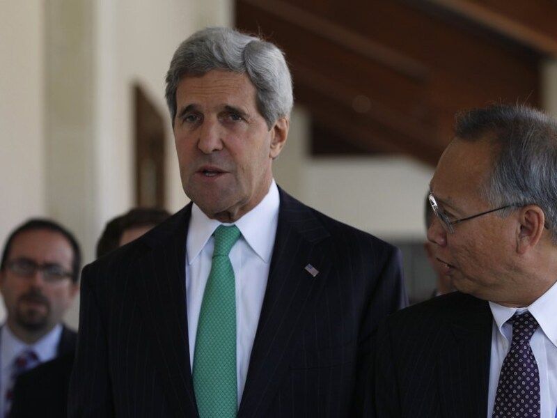 De Amerikaanse minister van Buitenlandse Zaken John Kerry vandaag op Bali.