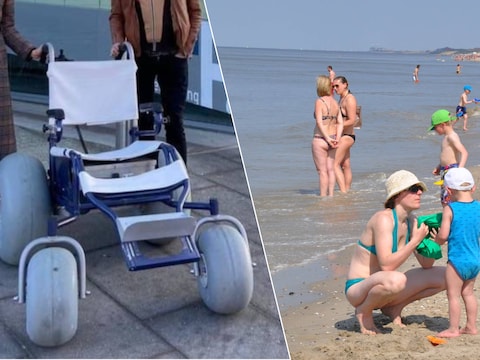 Archiefbeeld: een strandrolstoel/een kind speelt op het strand van Bredene