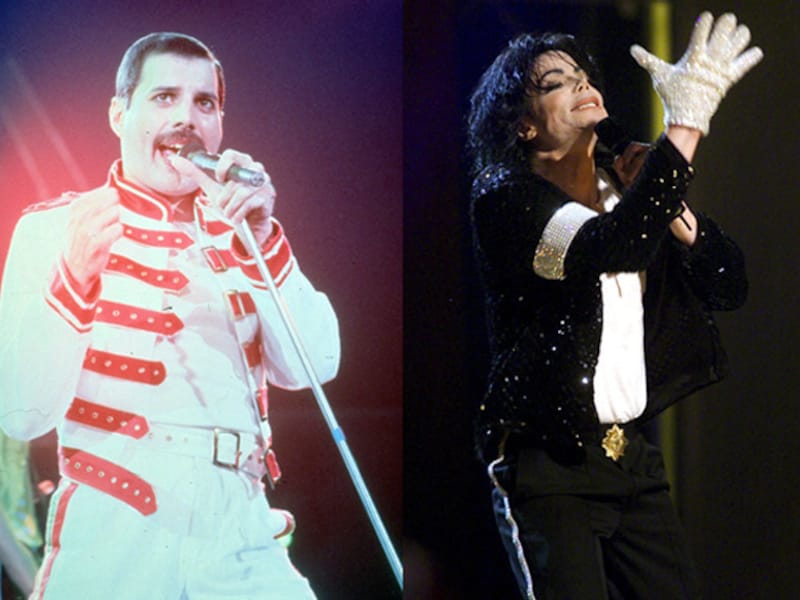 Freddie Mercury (links) en Michael Jackson.