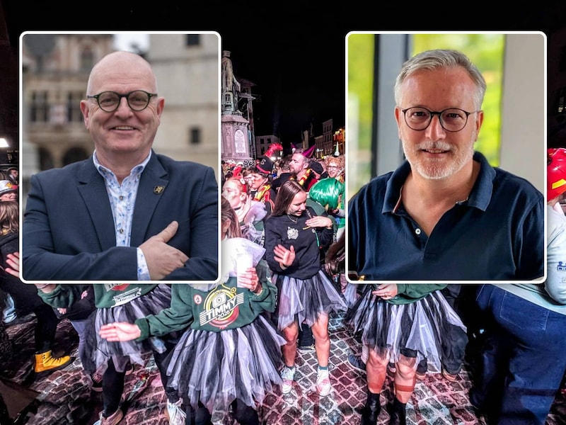 De prinsenverkiezing in Aalst., Inzet: Maarten Blommaert (N-VA), Inzet: Guy Claus (VB)