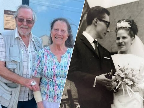 François (83) en Yvette (82) na 60 jaar huwelijk en op de grote dag in de zomer van 1966.