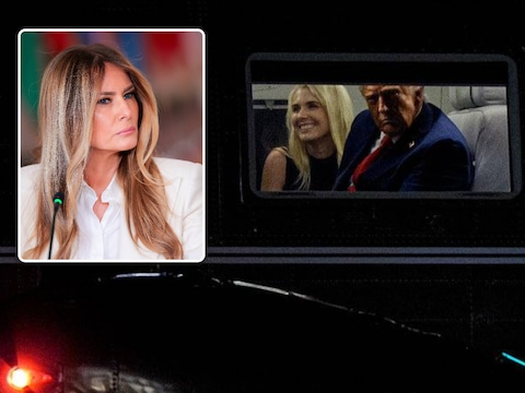 Illustratiebeeld van Marine One in september. Natalie Harp komt in opspraak mede omdat ze deel uitmaakte van het selecte groepje mensen  die meevlogen met Trump in het ‘veilige’ vliegtuig bij de geheime wissel na de NAVO-top in Ankara. Belangrijke ministers en journalisten bleven aan boord van Air Force One. Inzet: Melania Trump.