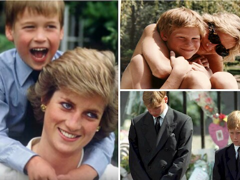 Intieme foto's van prins William en prins Harry met hun moeder, de Britse prinsen op haar begrafenis.