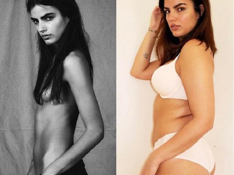 Model Liza Golden-Bhojwani voor en na haar metamorfose.