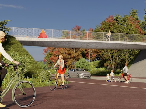 Beeld van hoe de nieuwe brug over de Herenthoutseweg eruit zal zien.