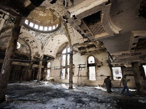 Een koptische verwoeste kerk in Egypte.