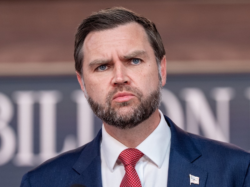 Vicepresident JD Vance tijdens een persconferentie in het Witte Huis. 