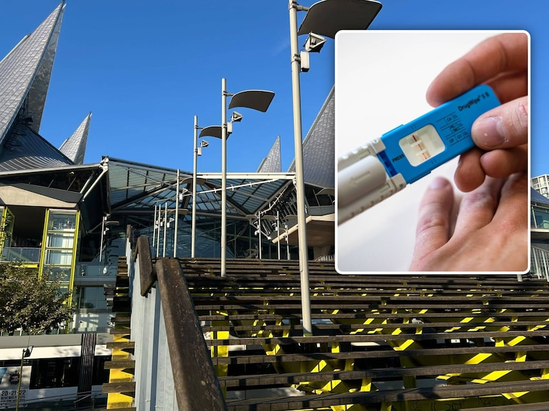 De trappen van het justitiepaleis in Antwerpen op de Bolivarplaats., Inzet: Als de speekseltest langs de weg positief is, neemt de politie een officieel speekselstaal (of bij uitzondering een bloedstaal) af. Dit staal wordt verzegeld en naar een laboratorium gestuurd voor een exacte chemische analyse. De laboratoriumuitslag is het enige juridisch geldige bewijs voor de rechtbank.