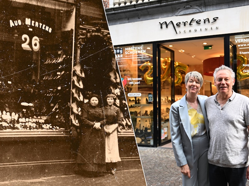Het eerste pand van Schoenen Mertens in de Mechelsestraat. Isabelle Mertens en Erik Meulemans staan voor een moeilijk maar weloverwogen afscheid.