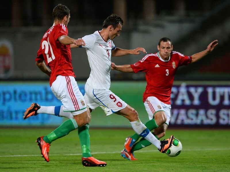 Libor Kozak (m) in actie voor de Tsjechische nationale ploeg.