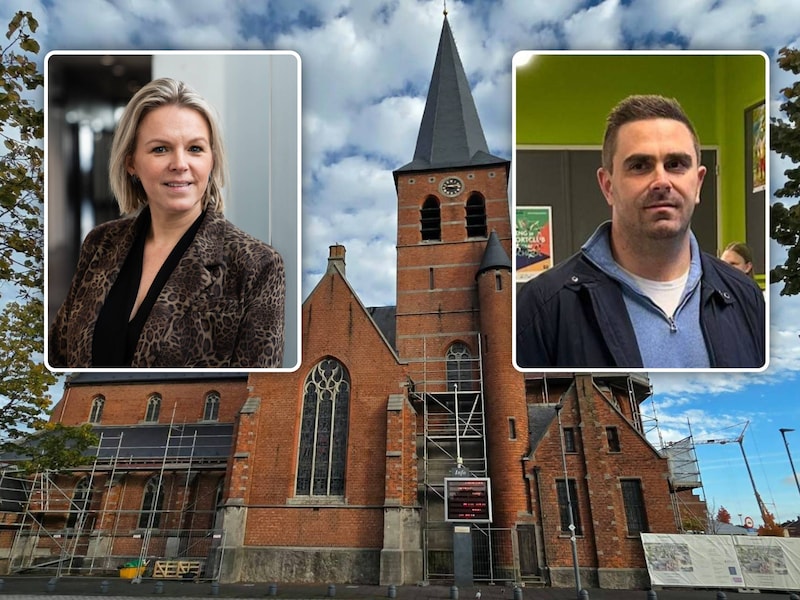 De kerk van Sint-Jozef Rijkevorsel., Inzet: Jeroen Ooms van GemeenteBelangen+ en burgemeester Dorien Cuylaerts.