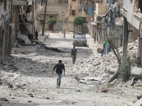 De wijk Baedeen in Aleppo gisteren.