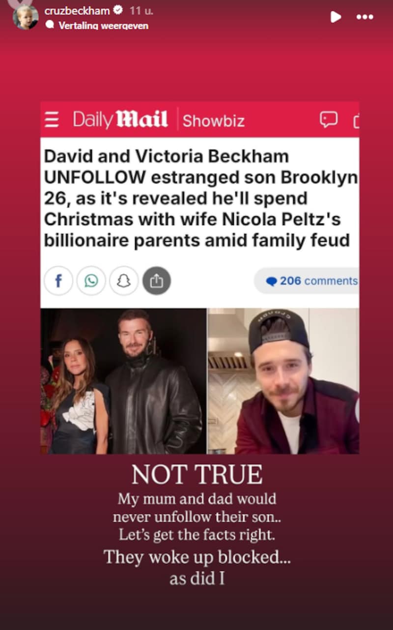 Cruz Beckham responde a los rumores de que sus padres han dejado de seguir a su hijo Brooklyn en Intagram