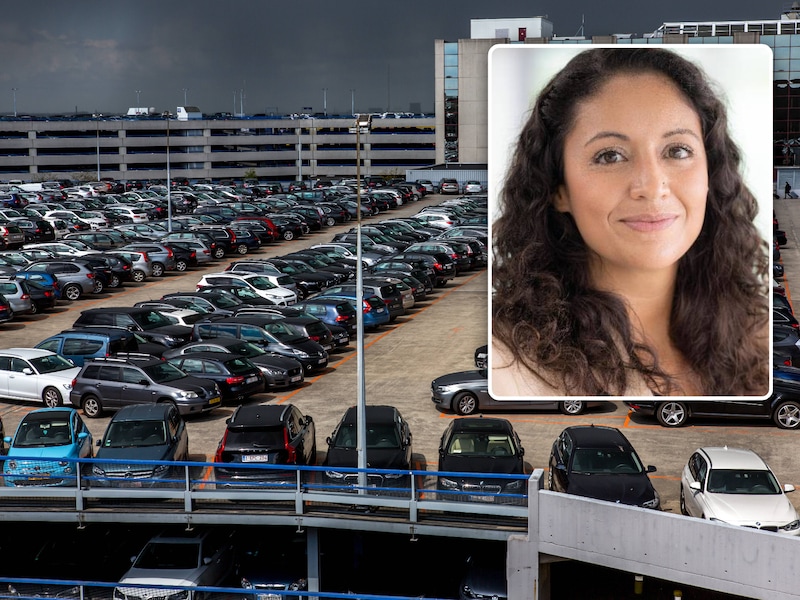 Archiefbeeld van volle parkings op Brussels Airport. Inzet: woordvoerster Ihsane Chioua Lekhli.