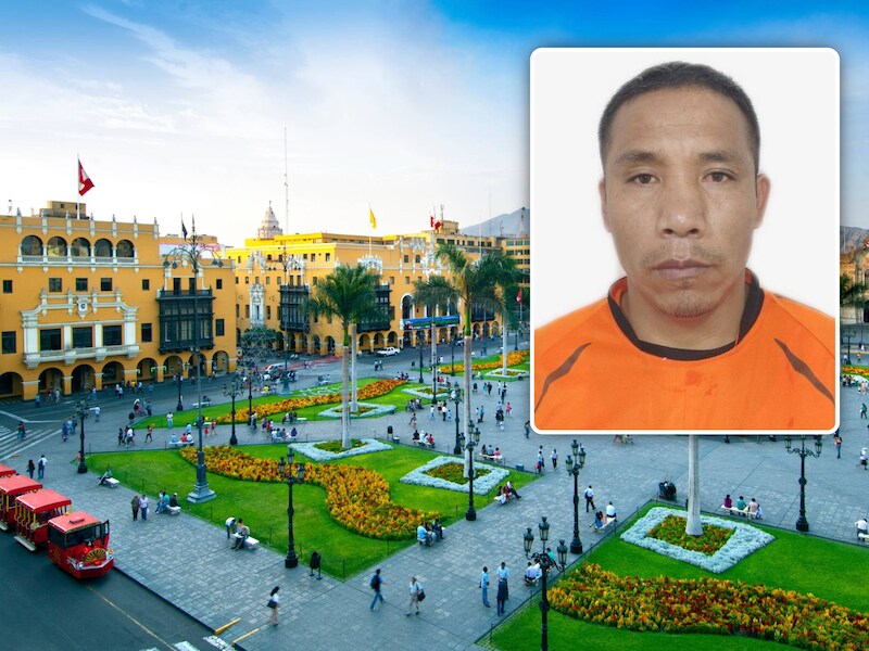Illustratiebeeld van de Plaza Armas in Lima, de hoofdstad van Peru. Inzet: Hitler Mussolini Simeon Flores, de nieuwe burgemeester van het stadje Queropalca, dat ongeveer 1.000 inwoners telt. 