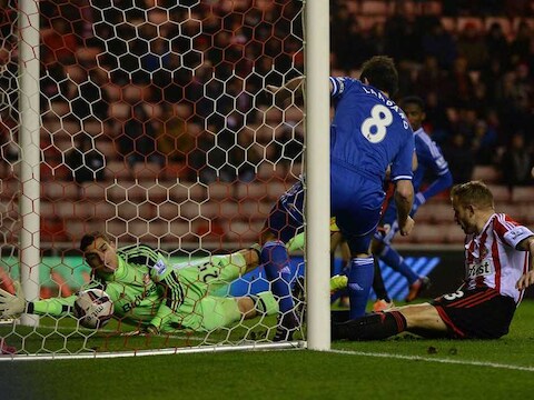 Frank Lampard zag de 0-1 goedgekeurd worden via doellijntechnologie.