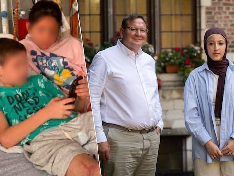 Omar (8), die bij een raketaanval in Gaza zwaargewond raakte en zijn rechterbeen verloor, kon deze week succesvol uit de Gazastrook worden geëvacueerd. Foto rechts: Alsafadi Shahd Alsafadi (20) is rechtenstudente in Antwerpen en nicht van Omar. Pierre Thiriar, raadsheer bij het hof van beroep, zet zich al wekenlang in voor de jongen.