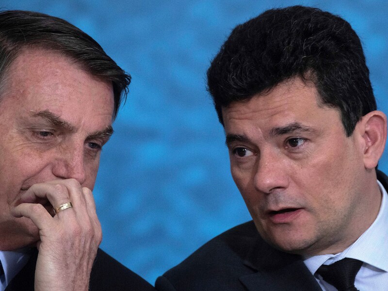 De Braziliaanse president Jair Bolsonaro (links) met Sergio Moro.