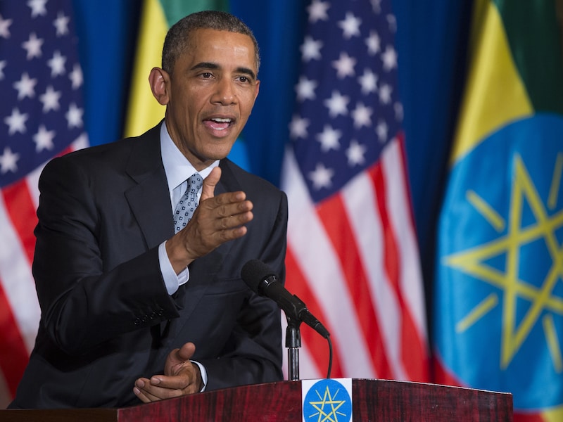 President Obama tijdens de persconferentie in Addis Abeba.