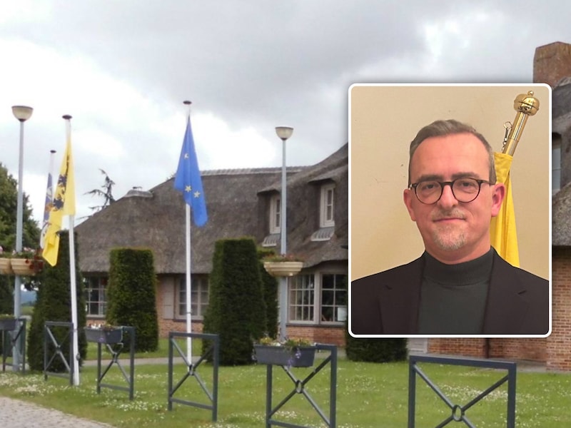Archiefbeelden van het gemeentehuis van Spiere-Helkijn en algemeen directeur Wout Lefebvre.