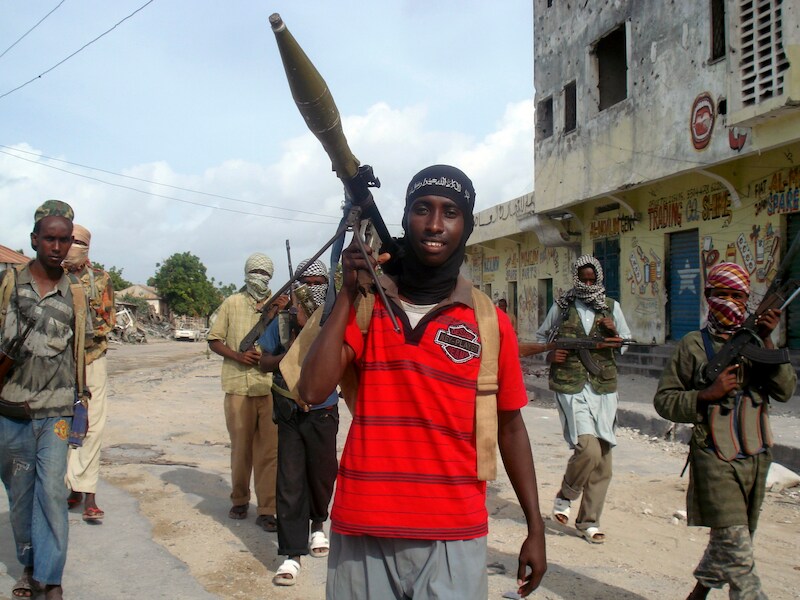 Strijders van al-Shabaab in de Somalische hoofdstad Mogadishu. Foto uit 2009.