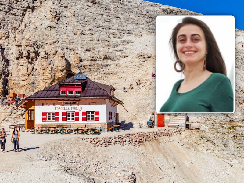 De Forcella Pordoi is een bekende berghut in de Dolomieten. Kleine foto: slachtoffer Michelle Alejandra Rubio-Leiva.