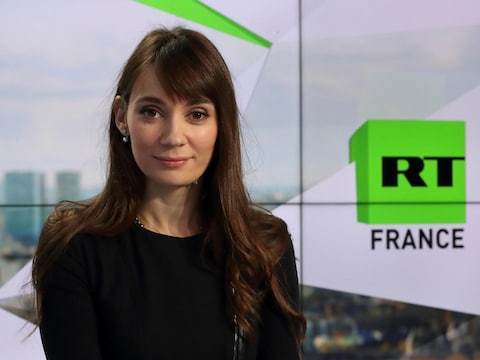 Archiefbeeld van Ksenia Fjodorova, directeur van RT France, de Franse tak van de Russische staatsomroep RT (voorheen bekend als ‘Russian Today’), in hun nieuwsstudio in Boulogne-Billancourt, nabij Parijs.