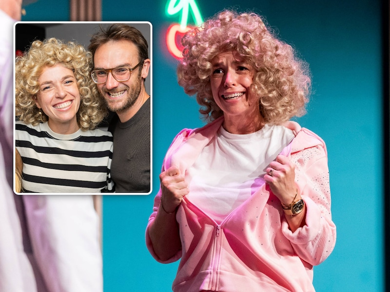 Stephanie Planckaert als Mieke in de komedie ‘Dubbel op!’. Echtgenoot Christopher zat op de eerste rij.