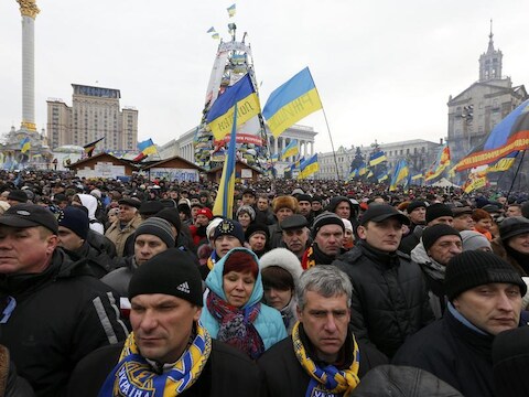 Pro-Europa-demonstranten in Kiev, vandaag.