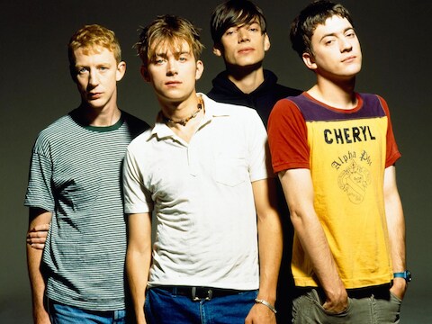 Blur, met Alex James als derde van rechts.