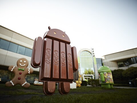 De hoofdzetel van Google in Californië, opgeleukt door een reuze Android-chocoladereep.