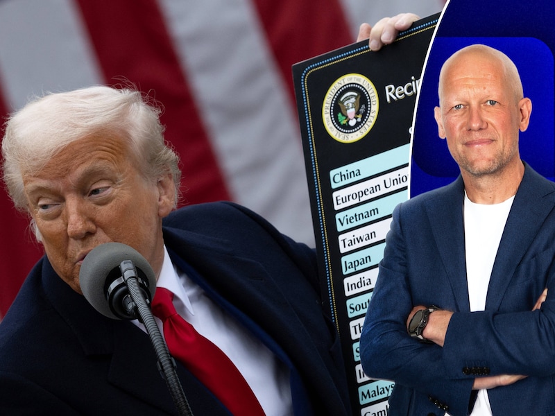 De Amerikaanse president Donald Trump bij de aankondiging van de importheffingen