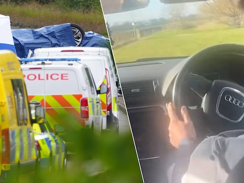L: het ongeval in South Bank eiste zeven levens. R: Makai Saddington reed een grasveld op om te ontsnappen aan een politiewagen.