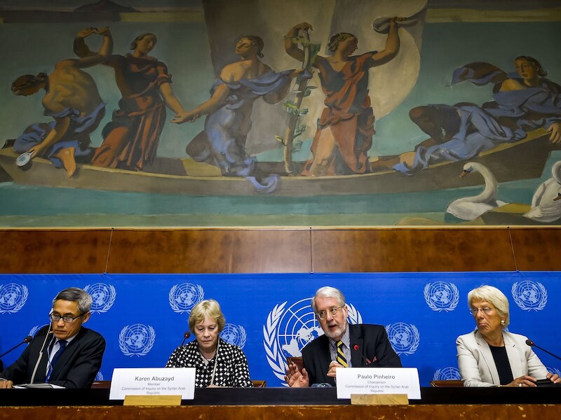 De leden van de onderzoekscommissie voor Syrië van de Mensenrechtenraad van de Verenigde Naties gaven vandaag meer uitleg bij het rapport.