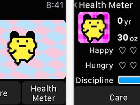 De pixel-Tamagotchi ziet er zo uit op je pols.