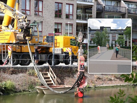 voorbereidende werken voor nieuwe Kalkovenbrug gestart / (inzet: 3D-beeld van de nieuwe fiets- en wandelbrug)