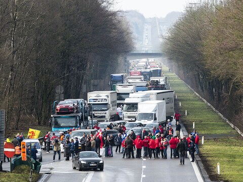 Blokkade van de vakbond van ArcelorMittal in Eynatten