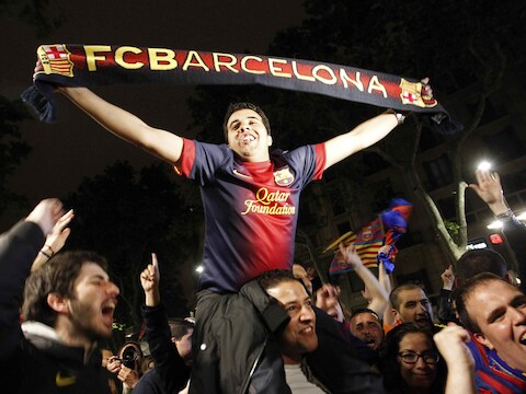 Fans van Barcelona vierden tot diep in de nacht feest.