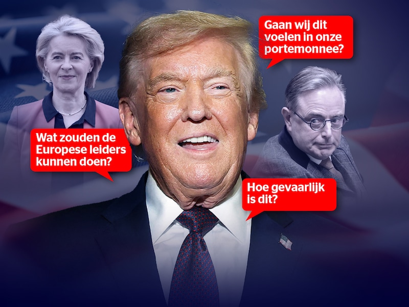 Europees Commissievoorzitter, Amerikaans president Donald Trump en Belgisch premier Bart De Wever.