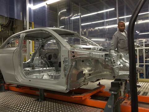 De Audi A1 Sportback tijdens het productieproces in de de fabriek van Audi Brussels.