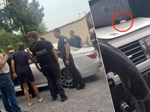 De BMW 520 werd achtergelaten op de parking van café-brasserie La Croisade in Halluin, net over de grens in Frankrijk. Rechts zien we één van de kogels die aangetroffen werden in het voertuig.